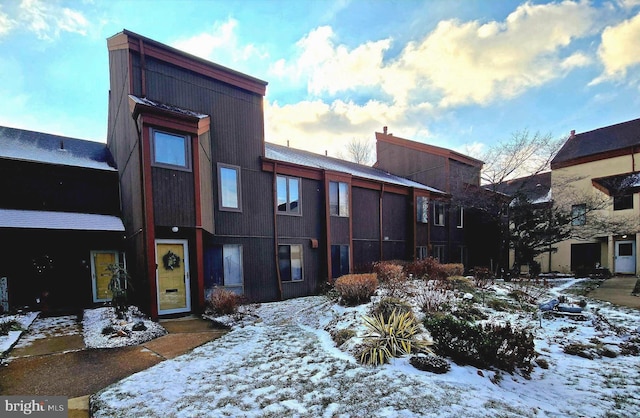 view of snow covered building