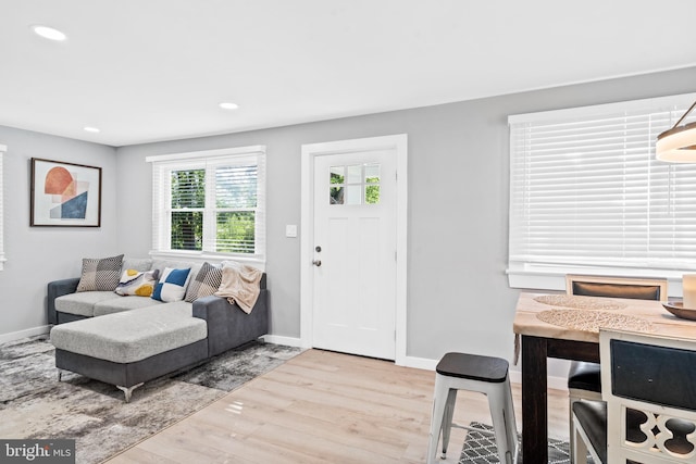 living room with light hardwood / wood-style flooring