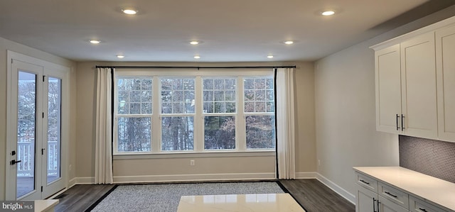 doorway to outside featuring dark wood-type flooring