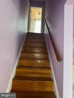 staircase featuring hardwood / wood-style flooring