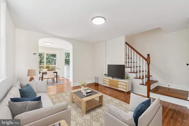 living room with hardwood / wood-style flooring