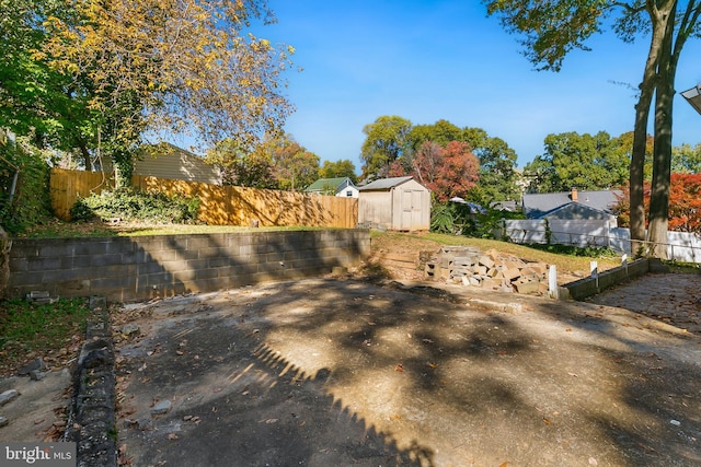 view of yard with a storage shed