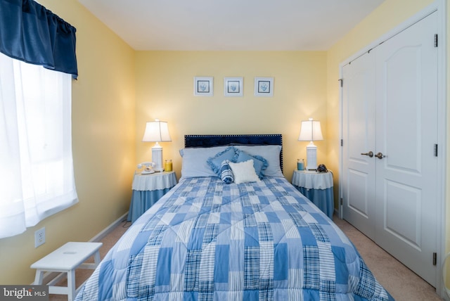 bedroom featuring carpet floors and a closet