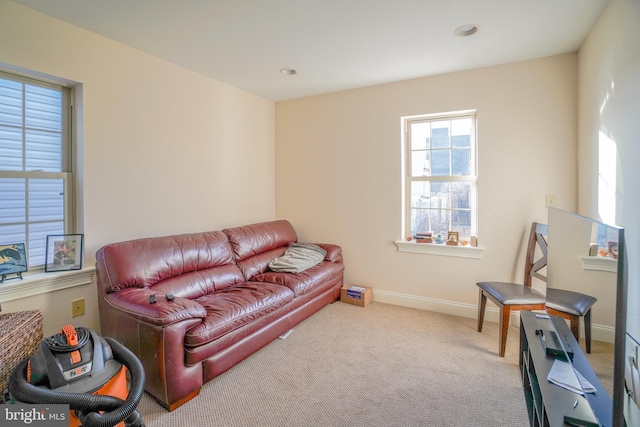 living room with light carpet