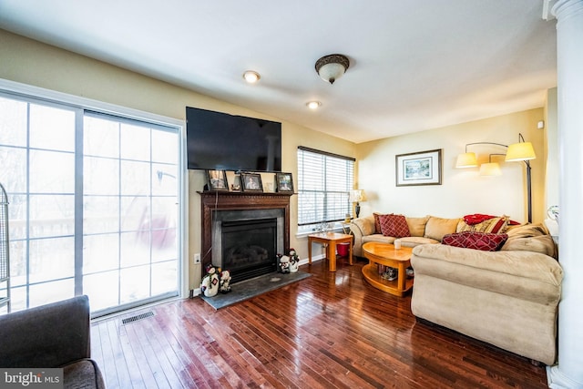 living room with hardwood / wood-style floors and plenty of natural light