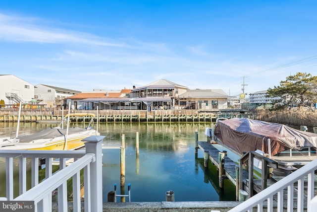 dock area with a water view