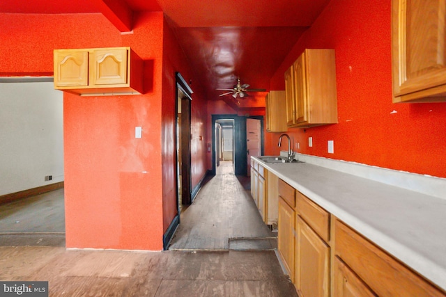 kitchen featuring ceiling fan and sink