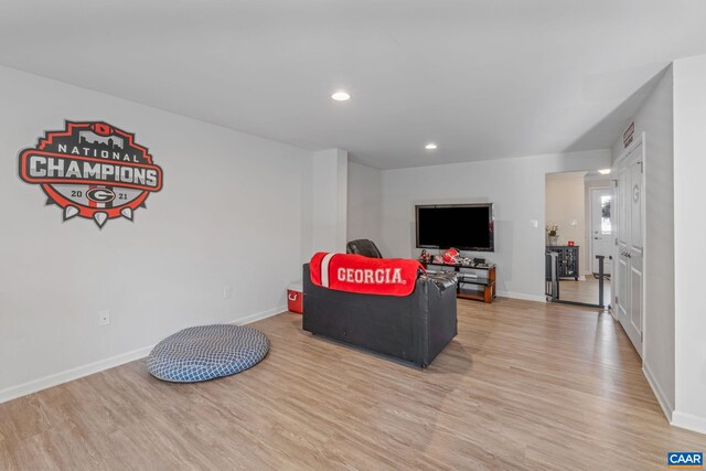 living room with light hardwood / wood-style flooring