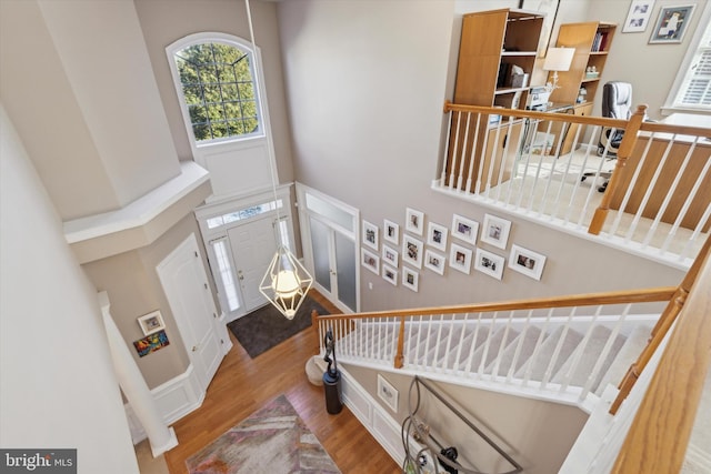 foyer featuring a high ceiling and wood-type flooring