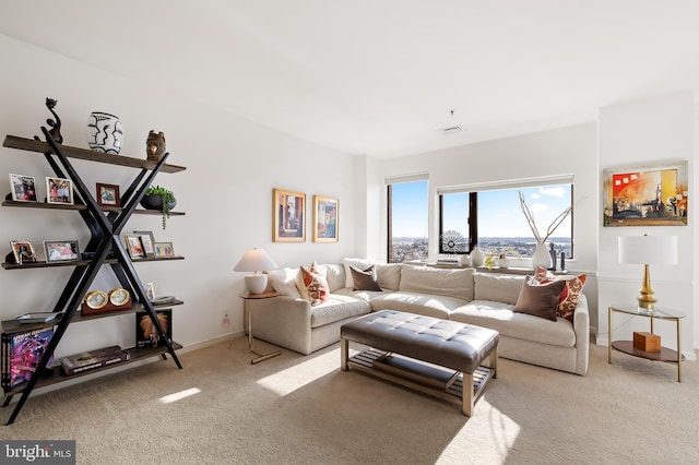 living room featuring carpet flooring