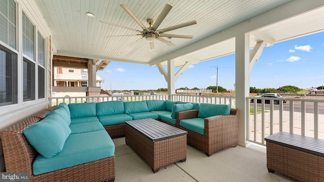 view of patio / terrace featuring an outdoor living space and ceiling fan