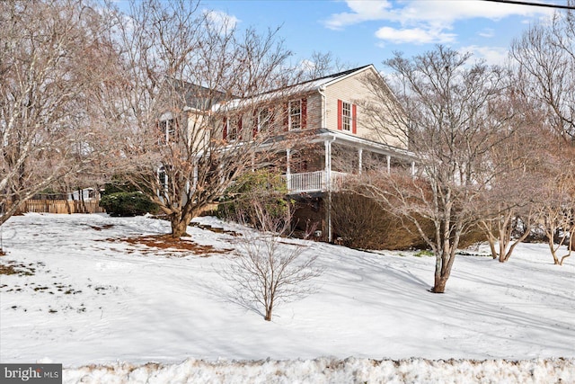 view of snow covered exterior