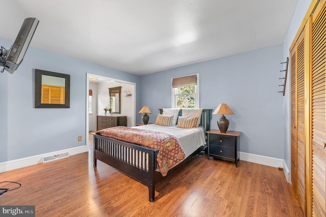 bedroom featuring a closet and wood-type flooring