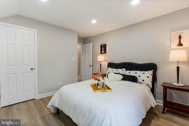 bedroom with wood-type flooring