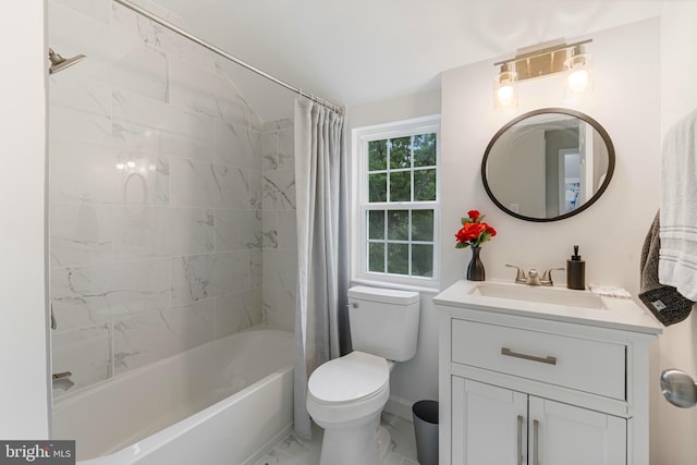 full bathroom featuring vanity, toilet, and shower / bath combo with shower curtain