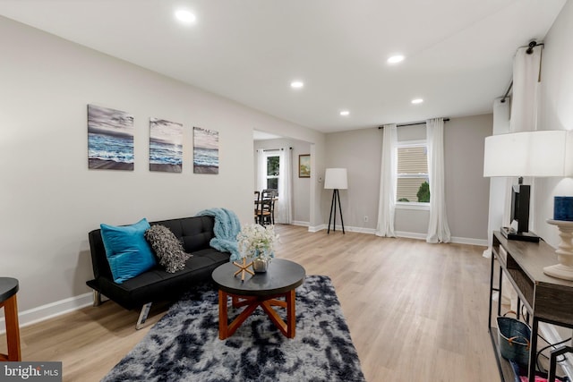 living room with light hardwood / wood-style floors