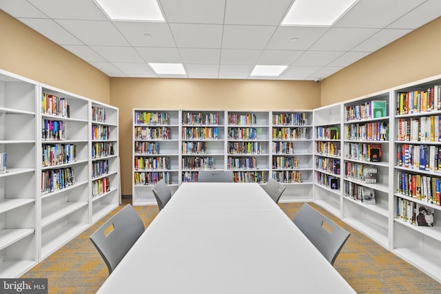 office space featuring a paneled ceiling and carpet floors