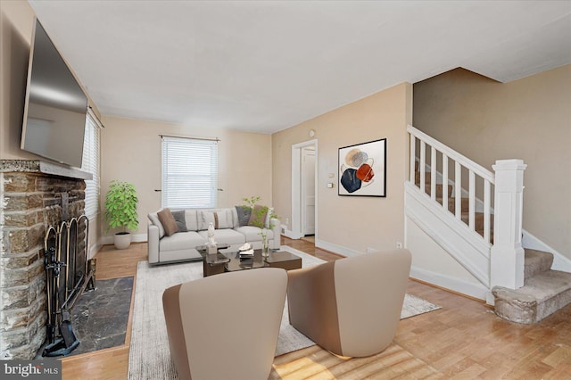 living room with hardwood / wood-style flooring