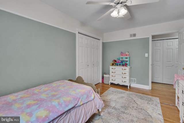 bedroom featuring ceiling fan and light hardwood / wood-style floors