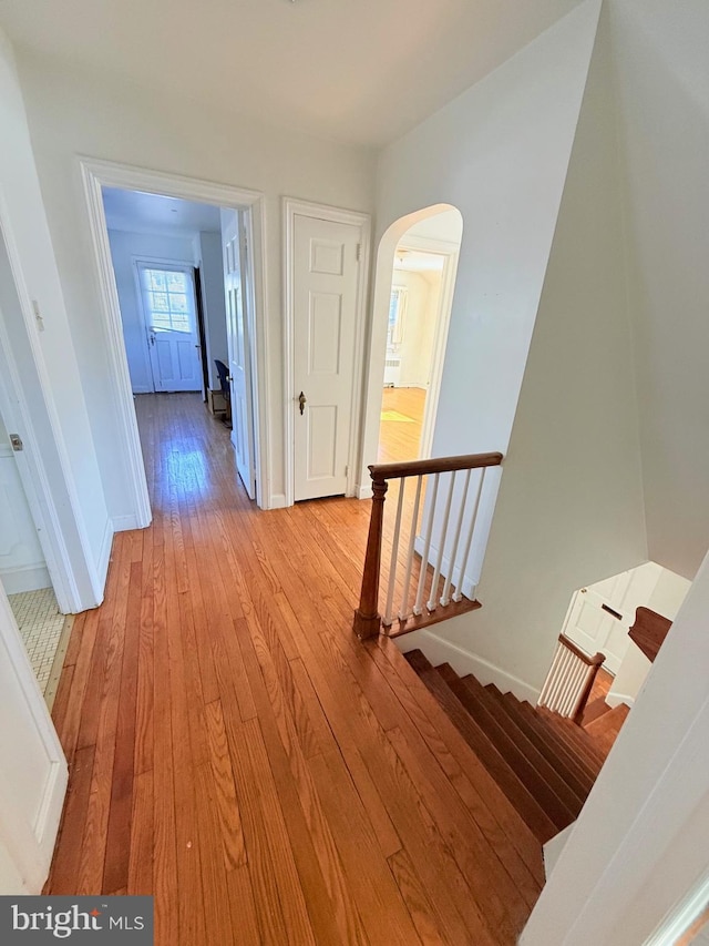 corridor with light wood-type flooring