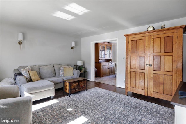 living room with dark hardwood / wood-style floors