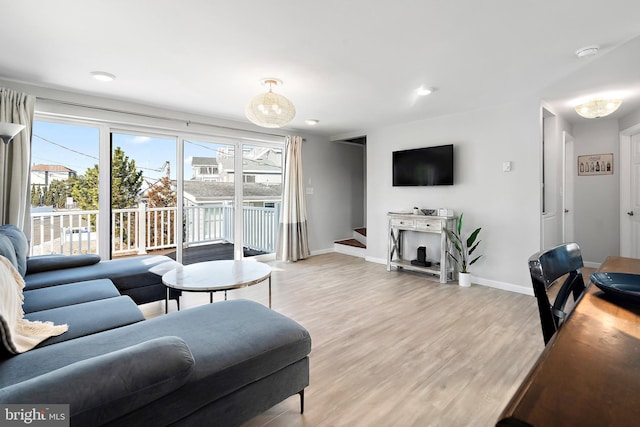 living room featuring light wood-type flooring