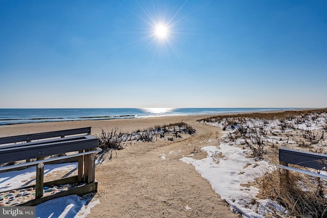 property view of water with a beach view