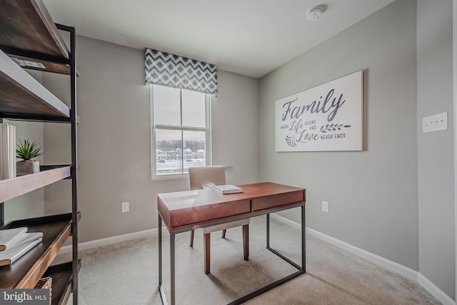 home office featuring light carpet