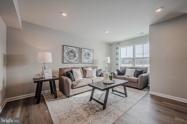 living room with hardwood / wood-style floors