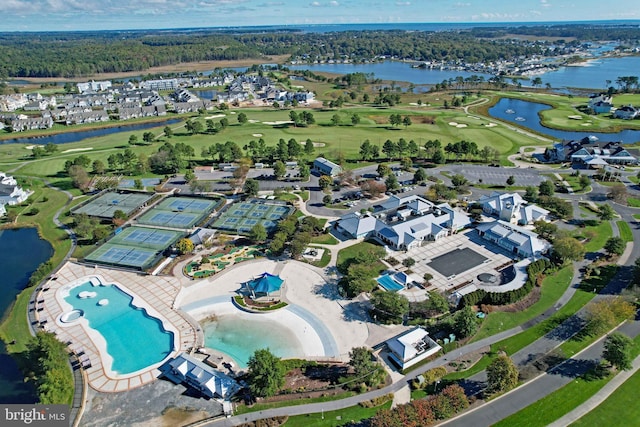 aerial view with a water view