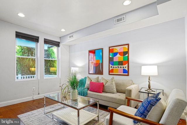 living room with hardwood / wood-style floors