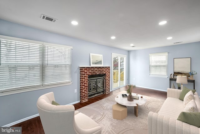 living room with dark wood-type flooring