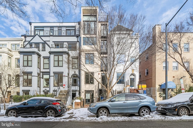 view of snow covered building