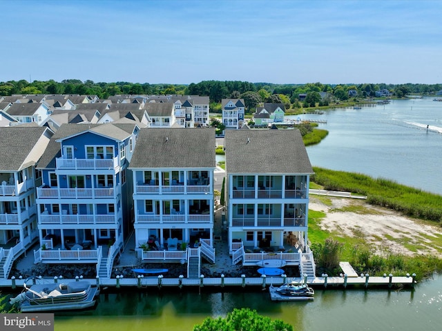 drone / aerial view featuring a water view