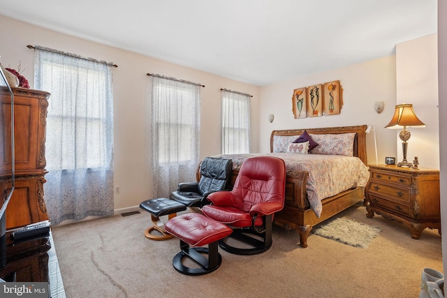 carpeted bedroom with multiple windows