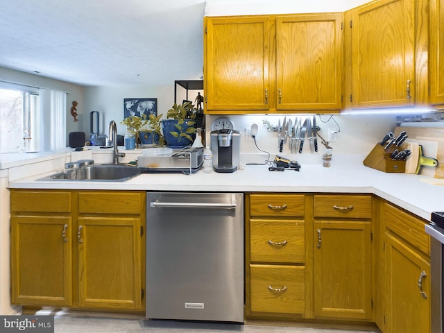 kitchen featuring kitchen peninsula, stainless steel dishwasher, and sink