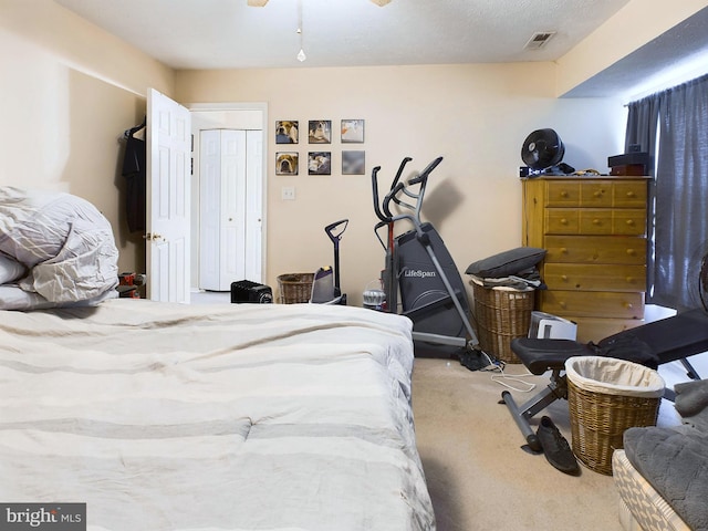 bedroom with light colored carpet