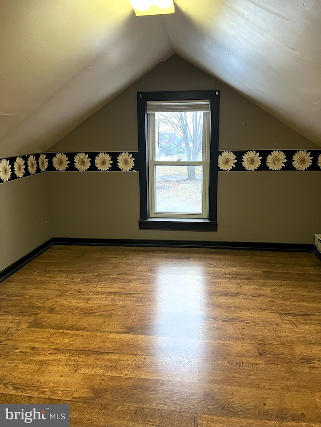 additional living space featuring lofted ceiling and wood-type flooring