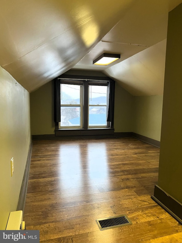 additional living space featuring dark hardwood / wood-style floors and lofted ceiling