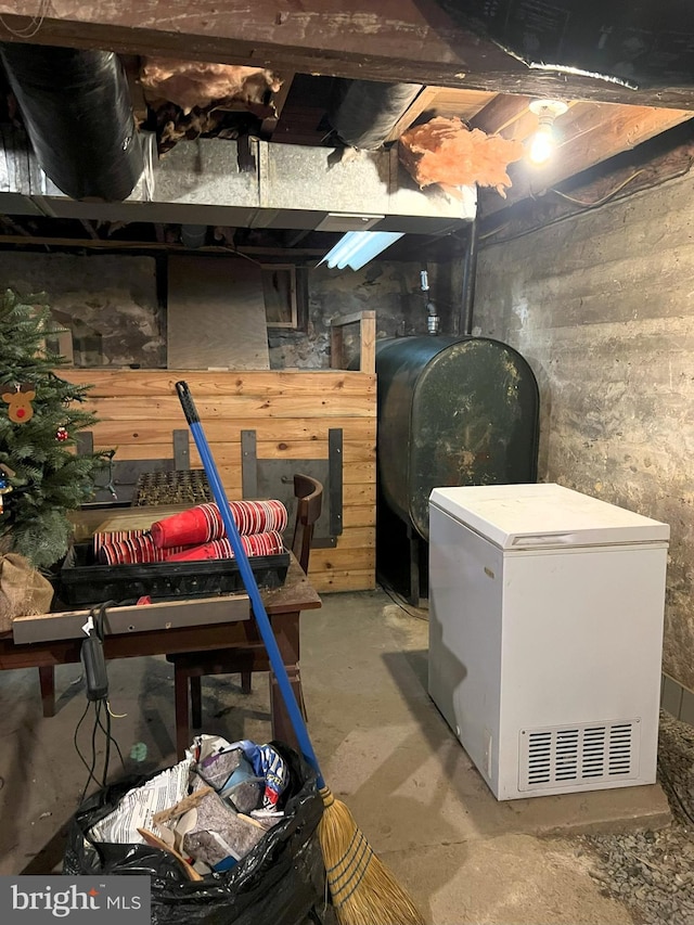 basement featuring refrigerator