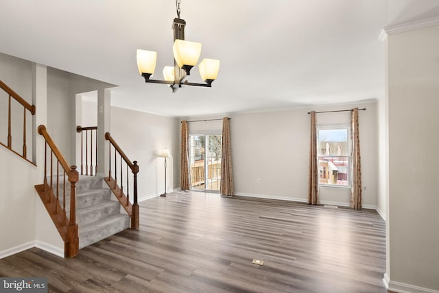 interior space featuring a chandelier and dark hardwood / wood-style flooring