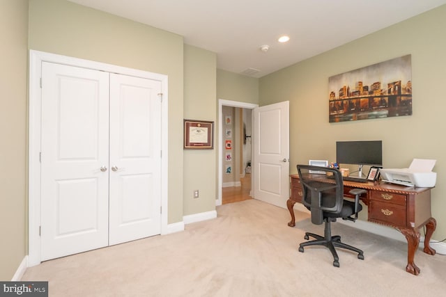 office featuring light colored carpet