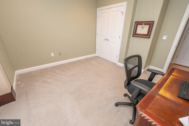 home office with light carpet