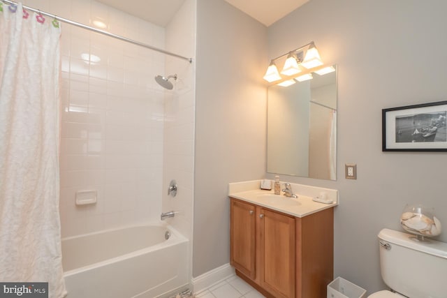 full bathroom with tile patterned floors, vanity, shower / bath combination with curtain, and toilet