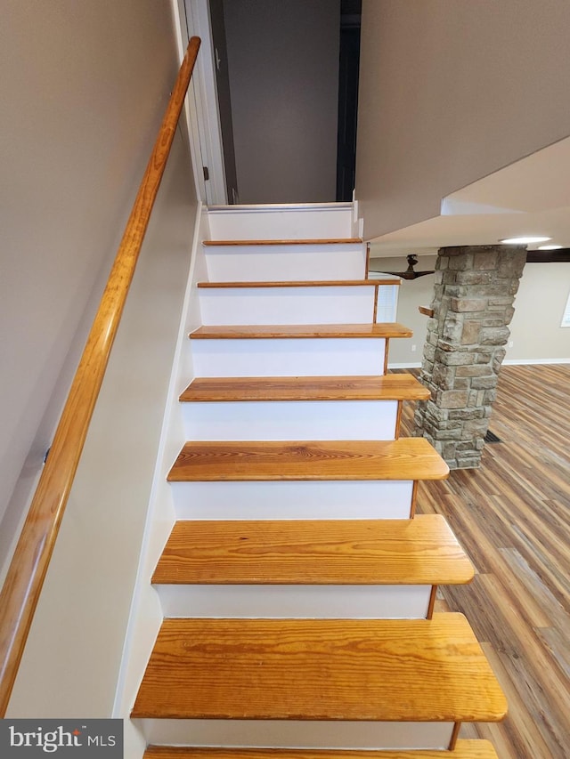 stairway featuring wood-type flooring