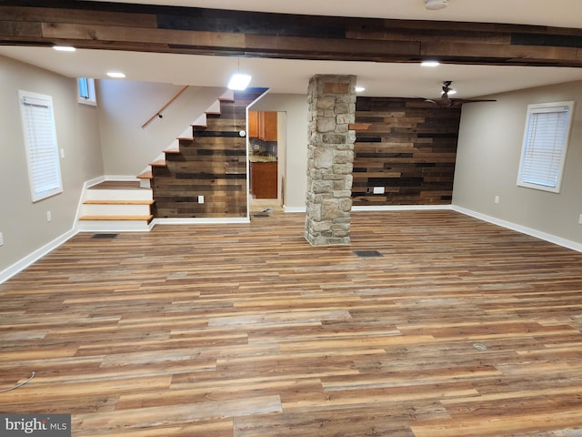 basement with light wood-type flooring