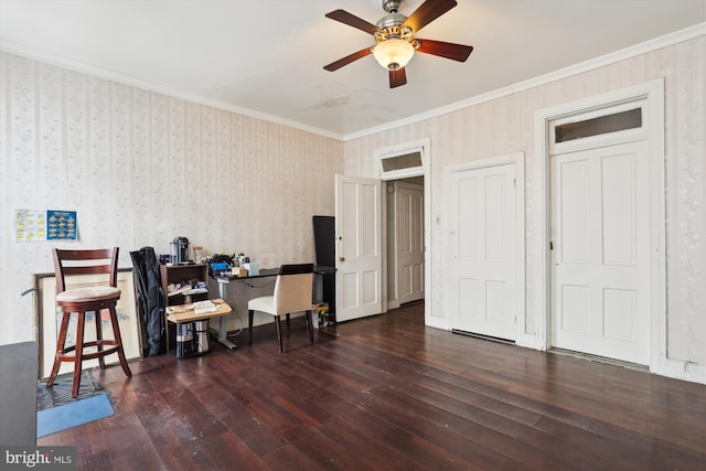 interior space with dark wood-type flooring and crown molding