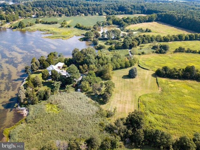 bird's eye view with a rural view and a water view