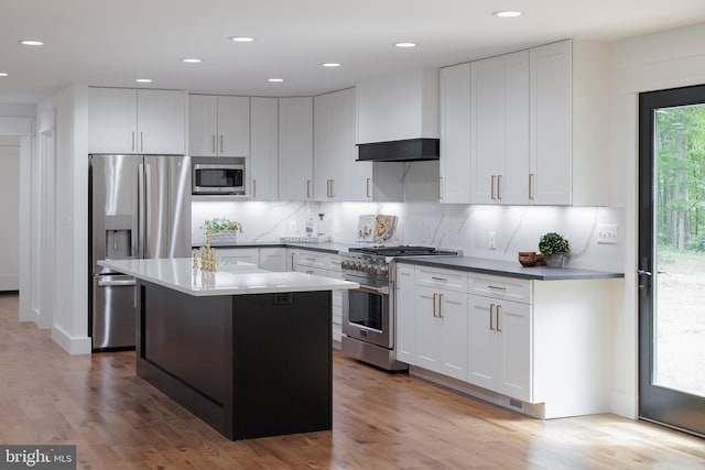 kitchen with stainless steel appliances and white cabinetry