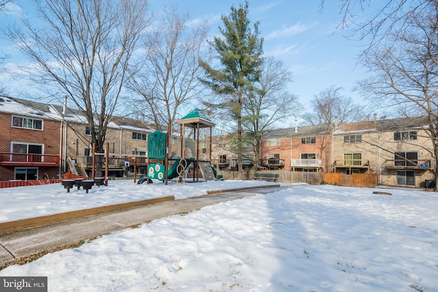 view of snow covered playground